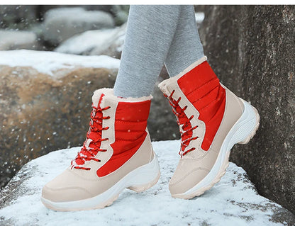 Snow Boots Woman Solid Shoes Woman Lace-Up Ladies Shoes Soft Ankle Boots Warm Lightweight Winter Ladies Boots Botas Mujer