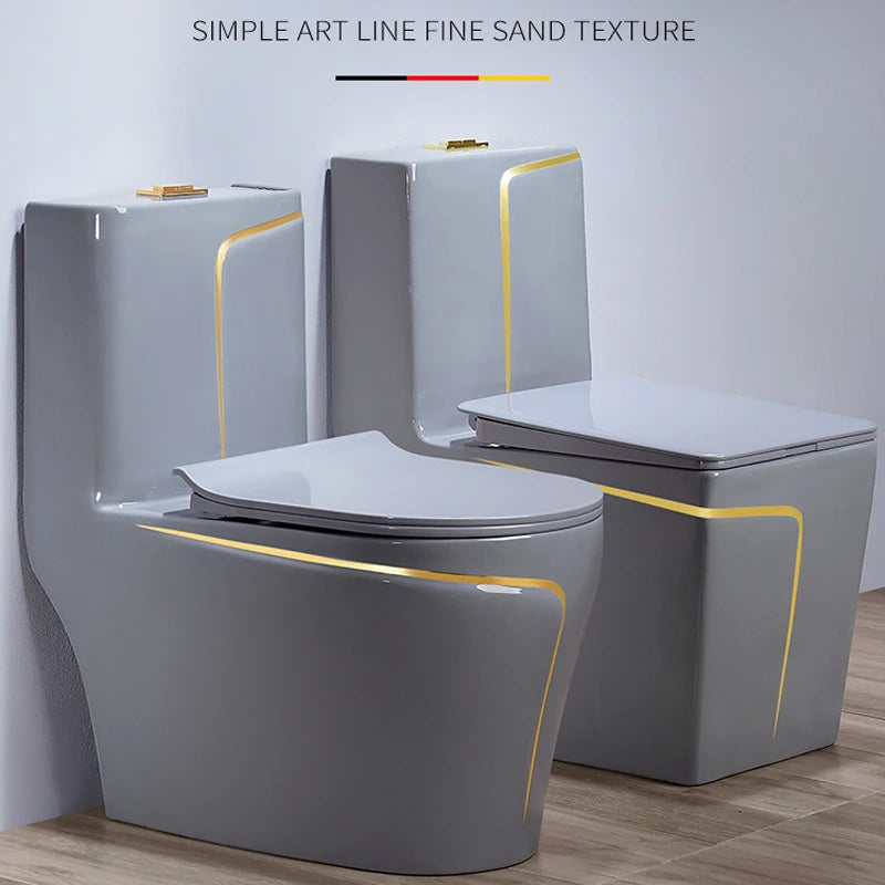 New Sanitarios Inodoros Wc Gold Line Design Bathroom Ceramic One-Piece Gold Black Colored Toilets Bowl