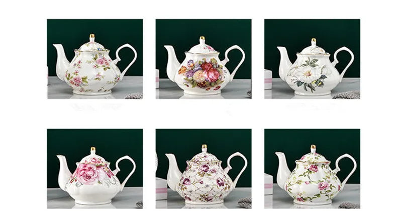 900ML European Bone China Teapot English Afternoon Tea Set Teapot High-Grade Porcelain Coffee Pot Heat Resistant Kettle Pot