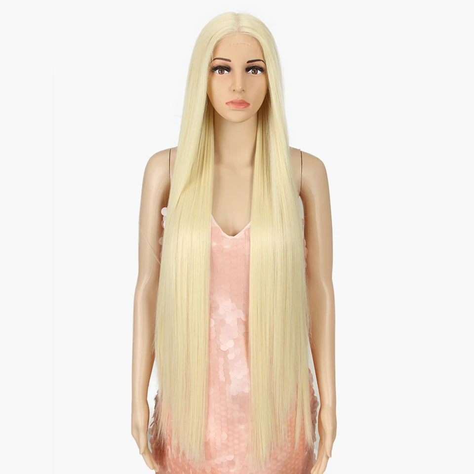 38 inch Straight Long Hair Synthetic Lace Front Wigs For Women High Temperature Hair Ombre 613 Red Cosplay Wigs Synthetic Hair