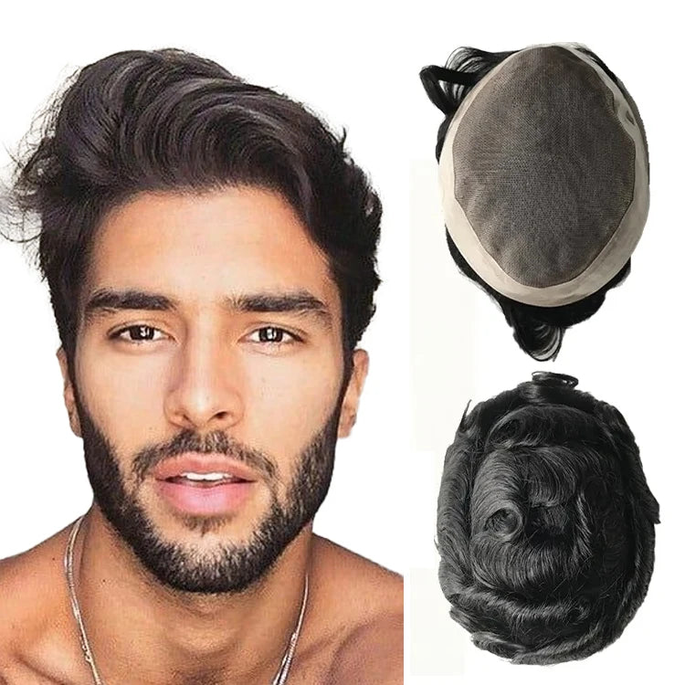 RTS Wholesale Toupee 100% Human Hair Hairpieces Mono Base Wave Man Hair Replacement Men Toupee Mono Lace Hair Replacement