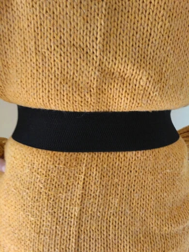 Women’s Elastic Stretch Wide Waist Belts w Wrapped Gold Circle Buckle