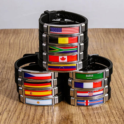 Fashion National Flag Bracelet USA France Canada Flags Bangle Adjustable Silicone Sports Bracelets Wristband For Men Jewelry