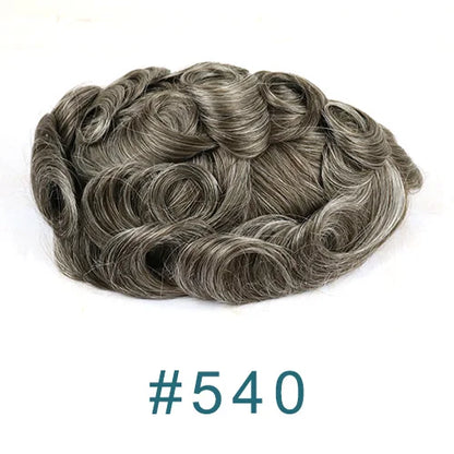 Durable Mens Wig NPU Bond Mono Pu Front Hair Replacement System Breathable Lace Mix Brown Grey 1B80 565# Human Hair Prosthesis