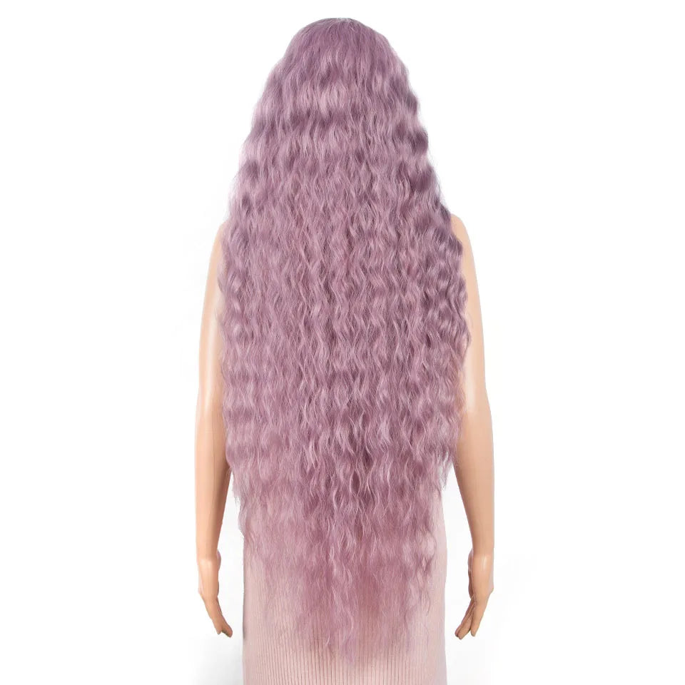 FASHION IDOL 42" Loose Wave Lace Front Wig Hair Synthetic Wigs For Women Ombre Blonde Water Wavy Long Curly Hair Wig Cosplay