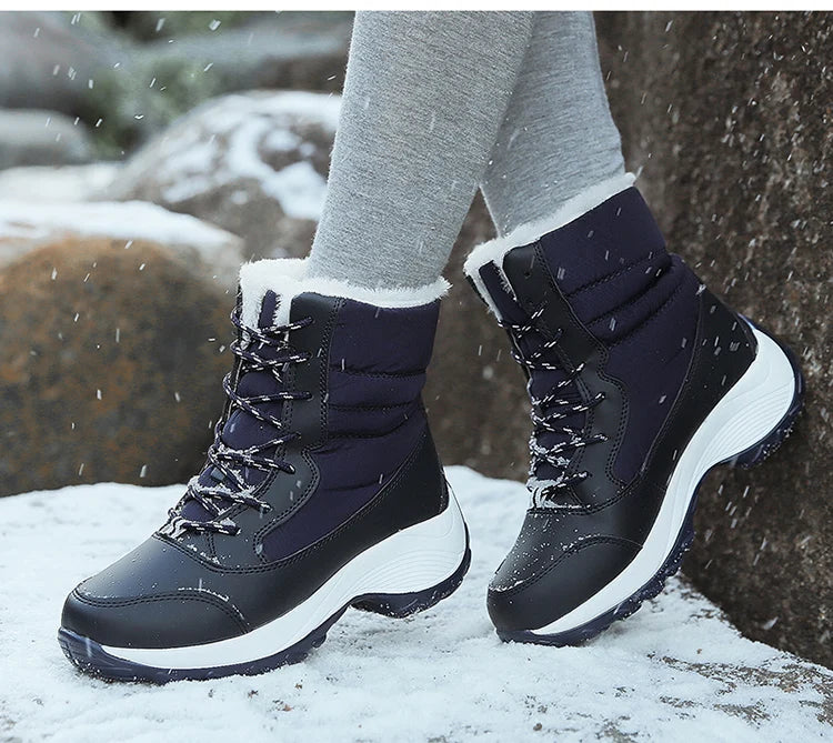 Snow Boots Woman Solid Shoes Woman Lace-Up Ladies Shoes Soft Ankle Boots Warm Lightweight Winter Ladies Boots Botas Mujer