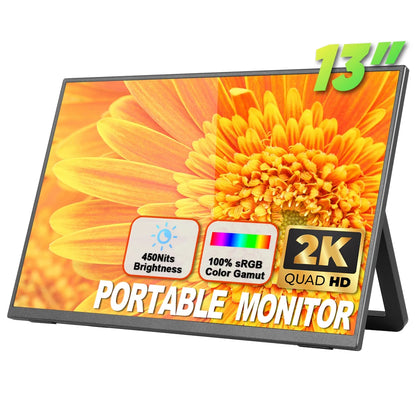 13.0" Portable Monitor 2K IPS Display Laptop Screen Extender Dual Laptop Monitor Screen for Laptops