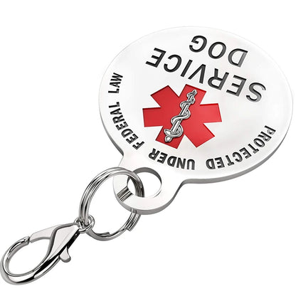 Service Dog Tag Federal Protection w/ Red Medical Alert Symbol Pet ID Tags Easily Attach to Collar Harness Vest Dog Service Tag