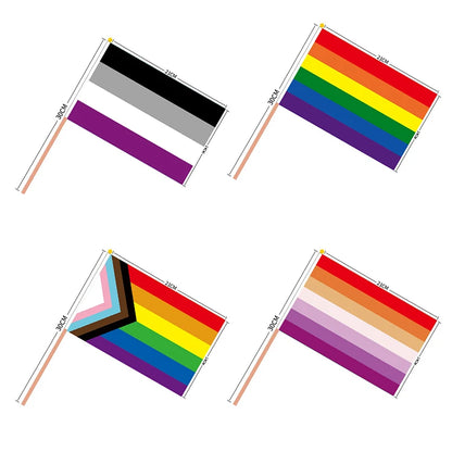 Aerxrbrae Custom Hand Flag 100Pcs 14*21Cm Plastic Stick Rainbow Gay Lesbian Homosexual Bisexual Pride Banner