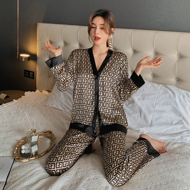 Lisacmvpnel 2021 Autumn New Comfortable Print Fashion Women Pyjamas Home Suit Thin Long Sleeve Set Pajamas