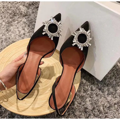 Brand Women Pumps Luxury Crystal Slingback High Heels Summer Bride Shoes Comfortable Triangle Heeled Party Wedding Shoes