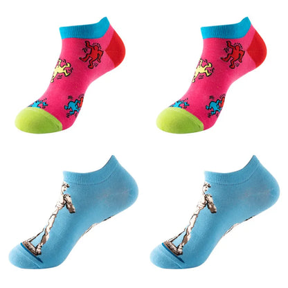 4pairs Funny animal Combed Cotton Fashion Hip Hop Man woman Oil Painting Socks Harajuku Skateboard outer space Happy love Socks