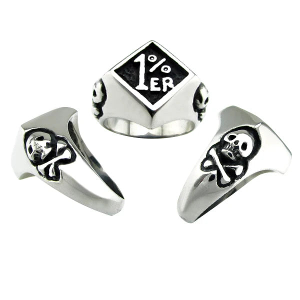 Punk 316L Stainless Steel Silver color Black Golden Plated color 1%ER Skull Bones Biker Ring Jewelry