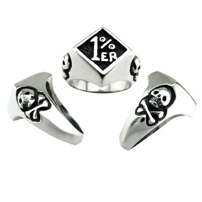 Punk 316L Stainless Steel Silver color Black Golden Plated color 1%ER Skull Bones Biker Ring Jewelry
