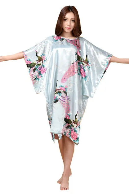 Lady Classic Bat Sleeve Kimono Bathrobe Gown Print Floral Sleepwear Nightgown Lougne Nightdress Negligee Soft Intimate Lingerie