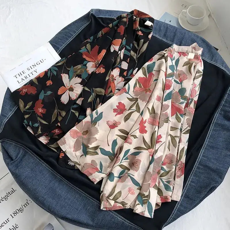 summer Chiffon Cover-ups ladies floral shirts blouses bohemia scarfs Beach Wear Kimono Dress For Women Swimsuit