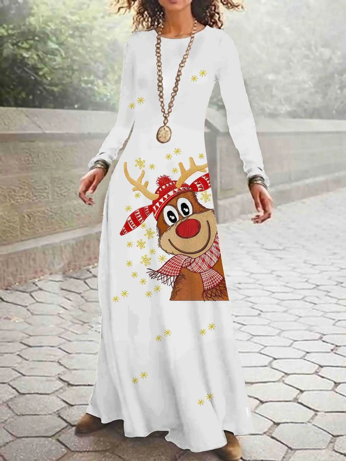 Print on Demand New Autumn and Winter Long Sleeved Christmas 3D Digital Printed Dress