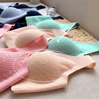 Comfortable Latex 4.0 Bra Women's Underwear Set Wireless With breast Pads Gather Bralette with panties Lingerie 2-pieces Suit