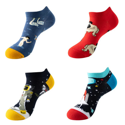 4pairs Funny animal Combed Cotton Fashion Hip Hop Man woman Oil Painting Socks Harajuku Skateboard outer space Happy love Socks