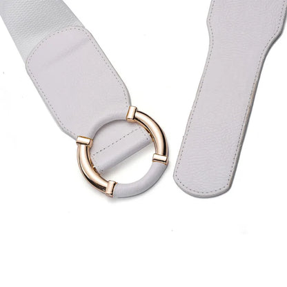 Women’s Elastic Stretch Wide Waist Belts w Wrapped Gold Circle Buckle