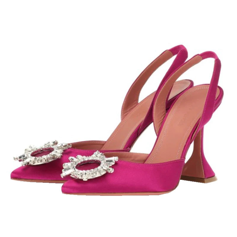 Brand Women Pumps Luxury Crystal Slingback High Heels Summer Bride Shoes Comfortable Triangle Heeled Party Wedding Shoes