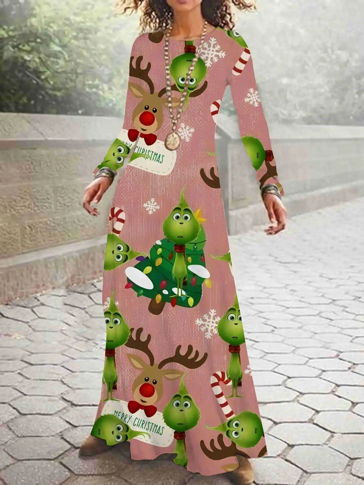 Print on Demand New Autumn and Winter Long Sleeved Christmas 3D Digital Printed Dress