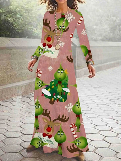 Print on Demand New Autumn and Winter Long Sleeved Christmas 3D Digital Printed Dress