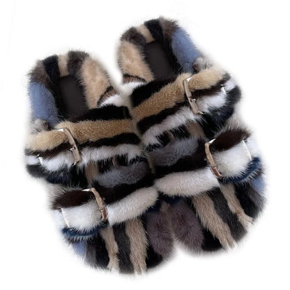 Wholesale Fashion Custom Winter Warm Luxury Fur Slippers Real Mink Fur Slides for Women Ladies Shoes