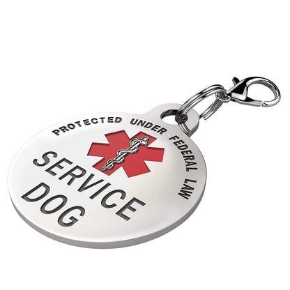Service Dog Tag Federal Protection w/ Red Medical Alert Symbol Pet ID Tags Easily Attach to Collar Harness Vest Dog Service Tag