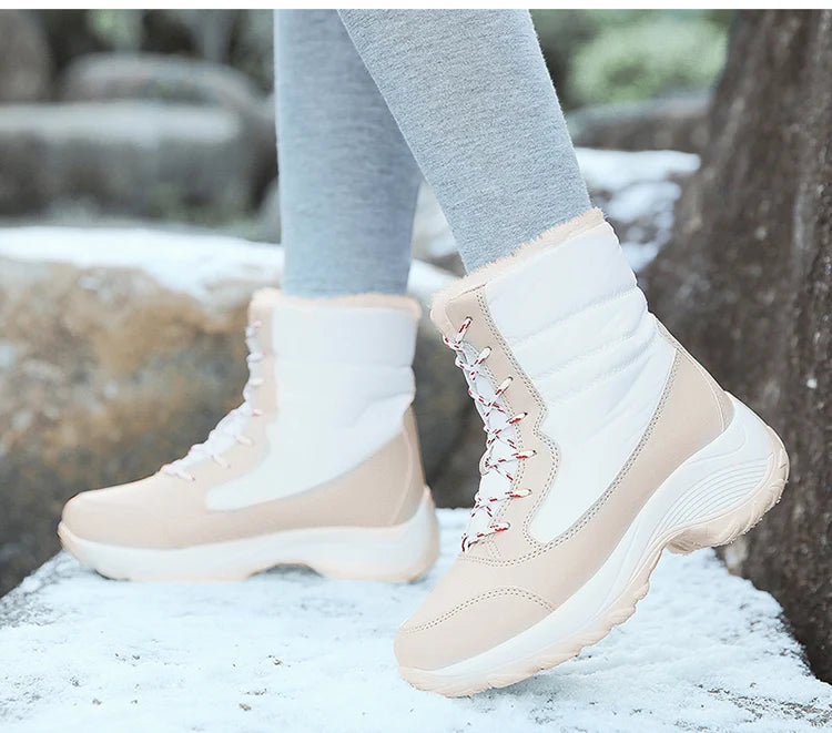 Snow Boots Woman Solid Shoes Woman Lace-Up Ladies Shoes Soft Ankle Boots Warm Lightweight Winter Ladies Boots Botas Mujer