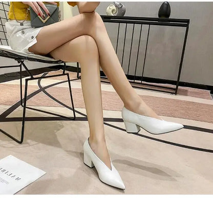 Sandals Luxury Brand Sexy Dress Shoes Elegant Chunky High Heeeled Pumps Sexy Pointed Toe Evening Shoes Women Shoes V Cut Shoes