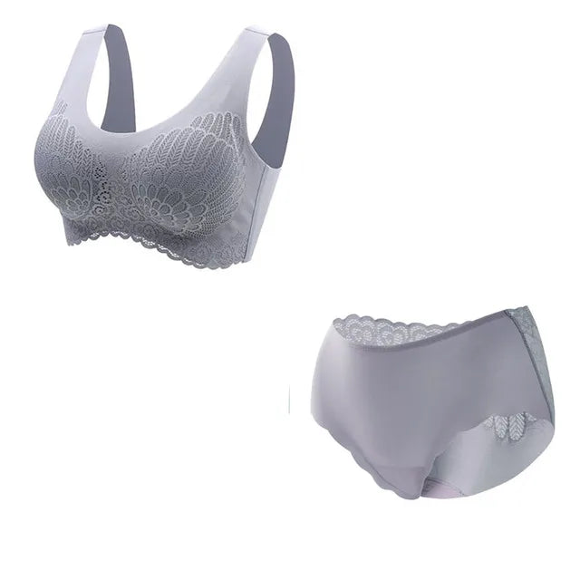 Comfortable Latex 4.0 Bra Women's Underwear Set Wireless With breast Pads Gather Bralette with panties Lingerie 2-pieces Suit