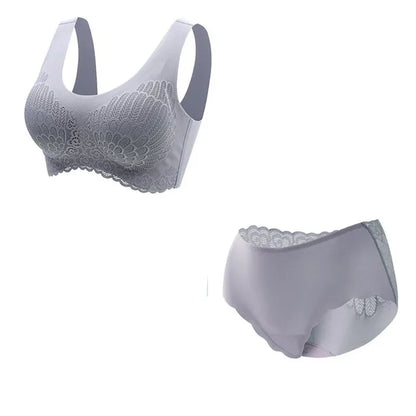 Comfortable Latex 4.0 Bra Women's Underwear Set Wireless With breast Pads Gather Bralette with panties Lingerie 2-pieces Suit