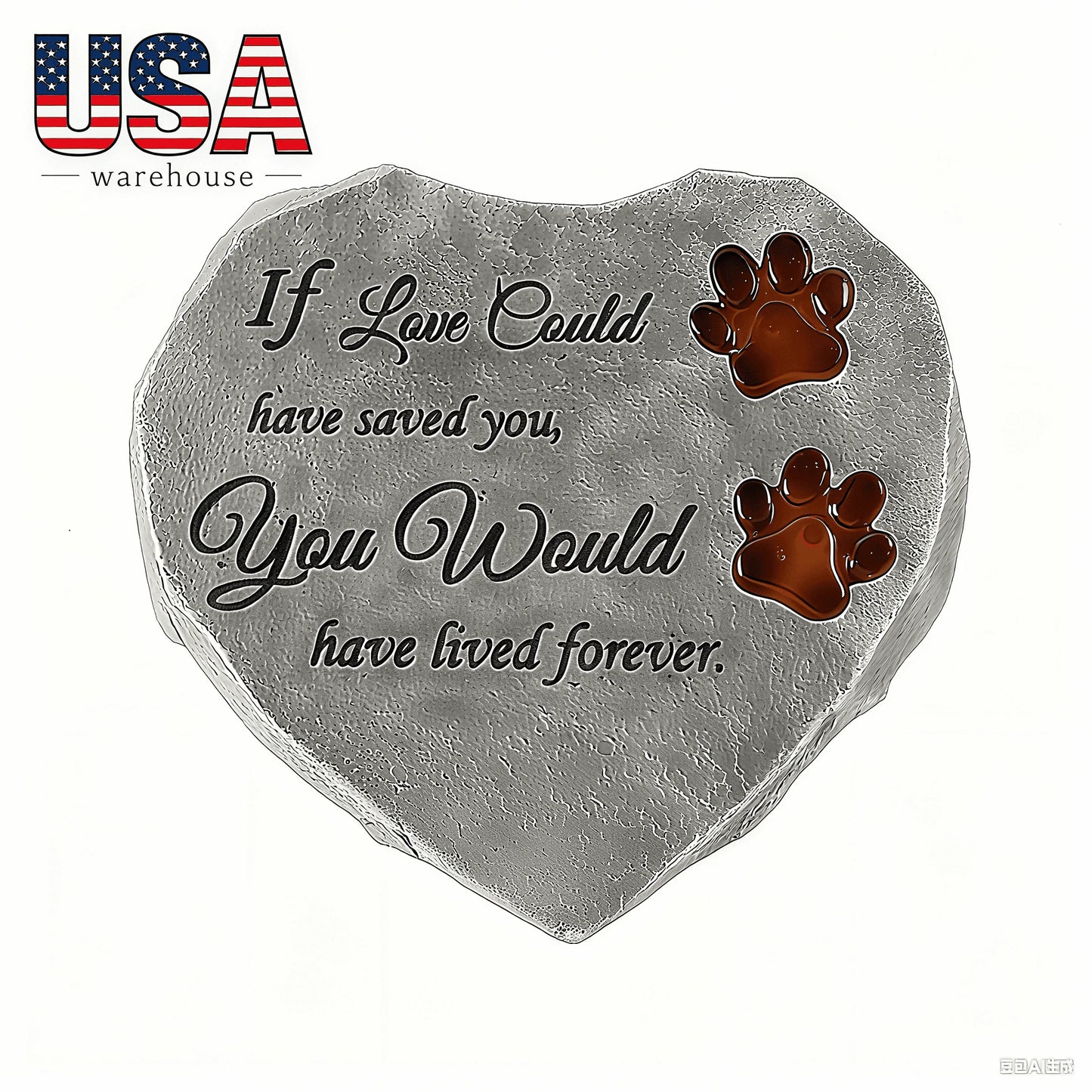Lighted Hand-painted Animal Paw Print Memorial Stone Irregular Resin Plaque for Pet Grave Decor