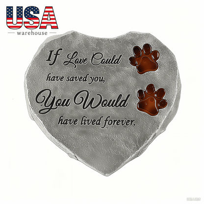 Lighted Hand-painted Animal Paw Print Memorial Stone Irregular Resin Plaque for Pet Grave Decor