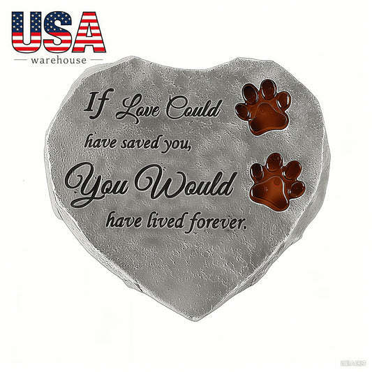 Lighted Hand-painted Animal Paw Print Memorial Stone Irregular Resin Plaque for Pet Grave Decor