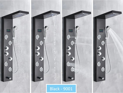 LED Shower Panel Tower System Rain Waterfall Shower Column Hydroelectricity LCD Display With Massage Body Spa Bath Shower Faucet