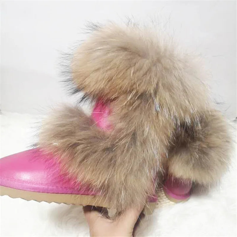New Arrival 2025 Non-slip Fox Fur Woman Winter Snow Boots Women's Shoes Genuine Leather Natural Women's Snow Boots Thick Plush