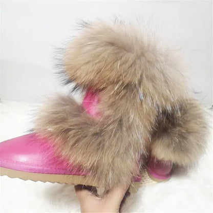 New Arrival 2025 Non-slip Fox Fur Woman Winter Snow Boots Women's Shoes Genuine Leather Natural Women's Snow Boots Thick Plush