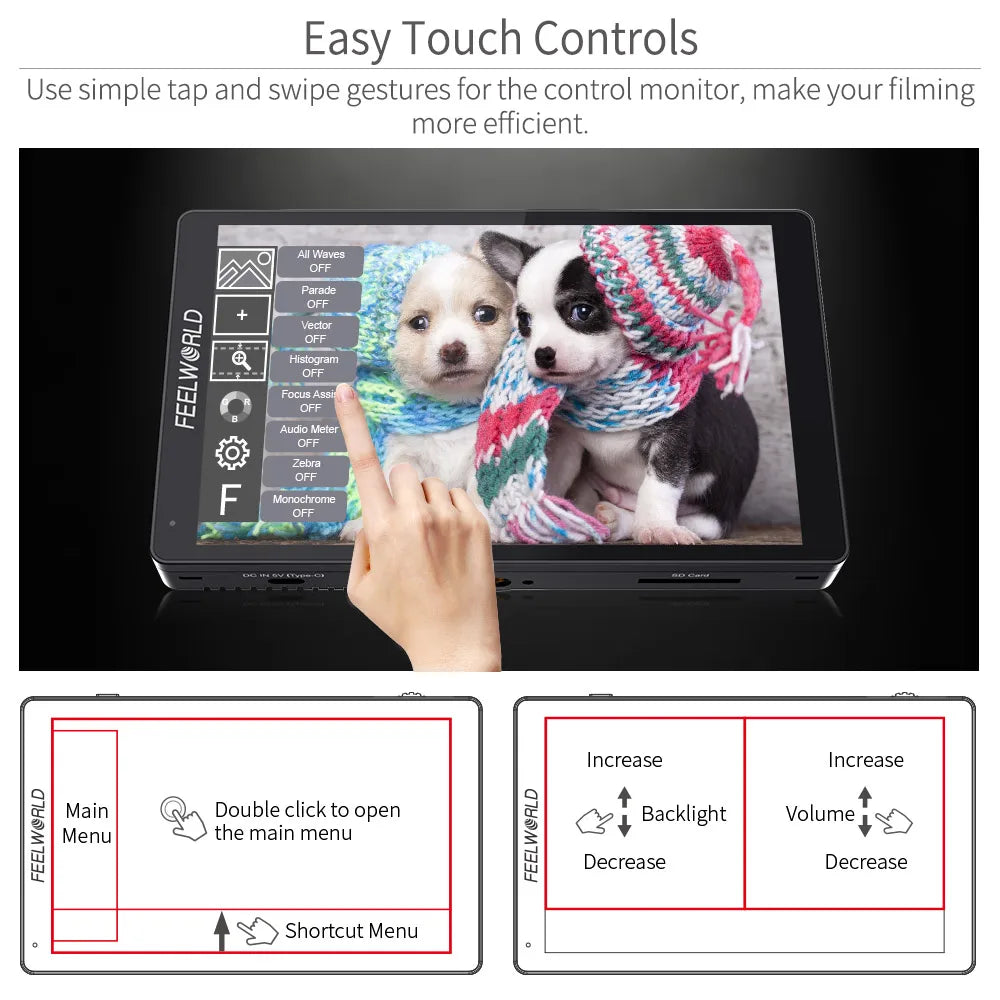 FEELWORLD-F7 Pro On-Camera Field Director Monitor, 7 "IPS Touch Screen, 3D LUT DSLR, HDMI, 4K, 60Hz, HD with F970 External Power