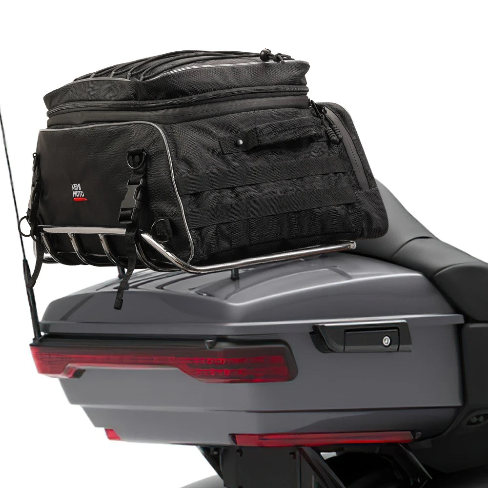 Motorcycle Travel Luggage Tour-Pack Rack Bag Collapsible Trunk Bags with Bar Straps for Street Glide for Electra Glide for Trike