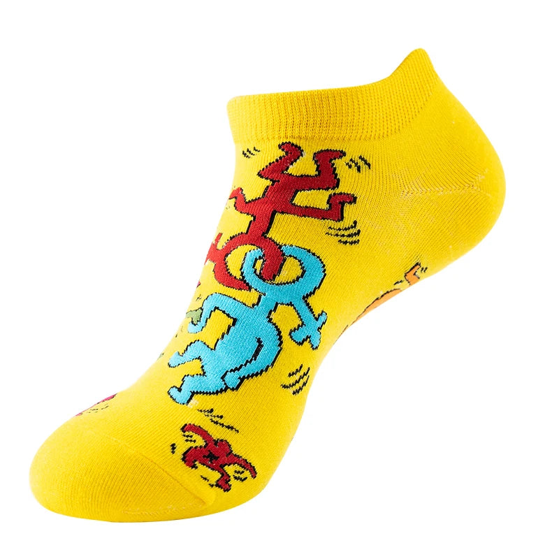 4pairs Funny animal Combed Cotton Fashion Hip Hop Man woman Oil Painting Socks Harajuku Skateboard outer space Happy love Socks