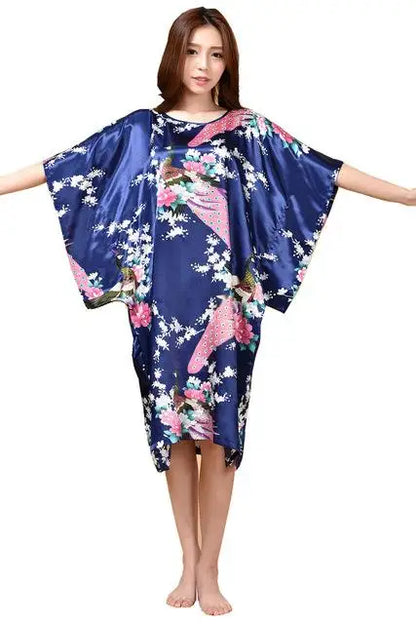 Lady Classic Bat Sleeve Kimono Bathrobe Gown Print Floral Sleepwear Nightgown Lougne Nightdress Negligee Soft Intimate Lingerie