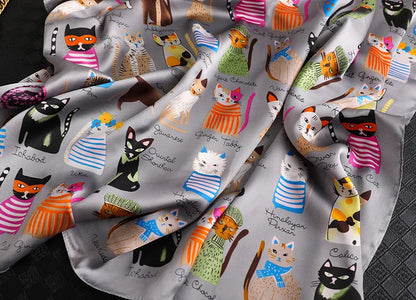 Spring and summer NEW Luxury Brand 90x90cm Silk Square Scarf Women Tie Hairband Cat printed Scarves Female Foulard scarf stores