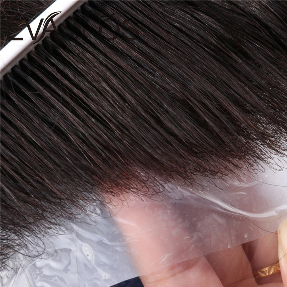EVASFOS 0.02-0.04mm Super Thin Skin Men's Toupee Natural European Human Hair Male Wig Prosthesis Hair System For Men