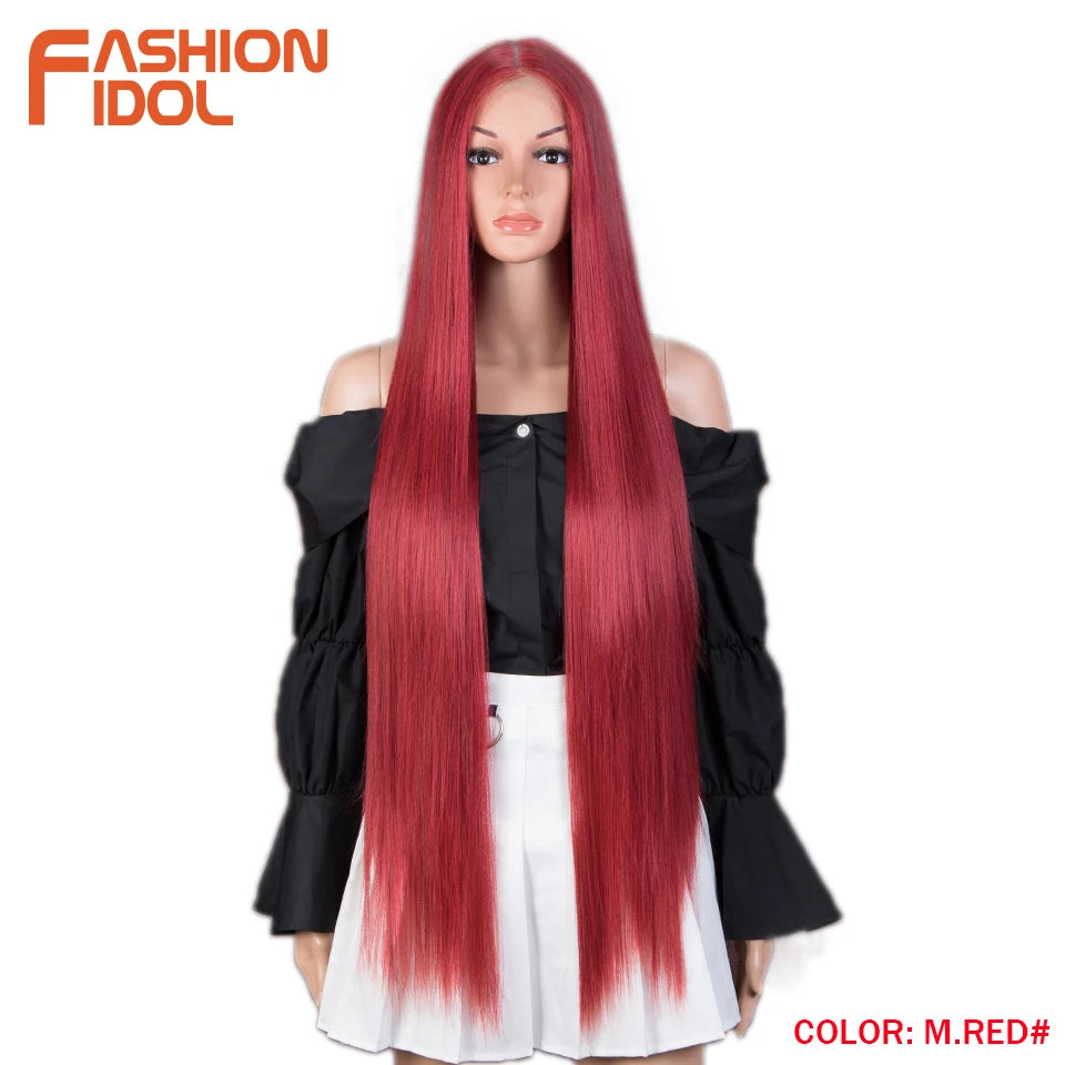 38 inch Straight Long Hair Synthetic Lace Front Wigs For Women High Temperature Hair Ombre 613 Red Cosplay Wigs Synthetic Hair