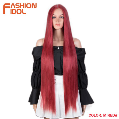 38 inch Straight Long Hair Synthetic Lace Front Wigs For Women High Temperature Hair Ombre 613 Red Cosplay Wigs Synthetic Hair