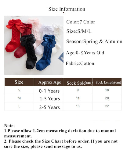 Winter Baby Girls Knee High Socks Kids Cotton Sock With Big Bow Soft Toddlers Princess Children Long Socken For 0-5 Years