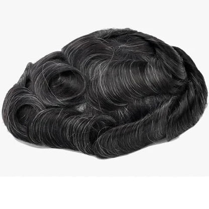 Men's Toupee #1B10 Full PU Base V-loops 8x10 Inches 130% High Density Human Hair Black Thin Skin 0.06 mm BOSQUE Beauty