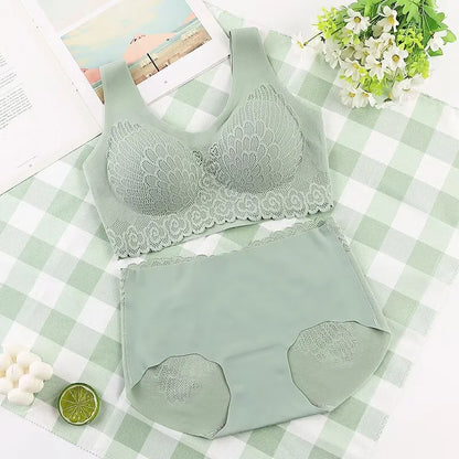 Comfortable Latex 4.0 Bra Women's Underwear Set Wireless With breast Pads Gather Bralette with panties Lingerie 2-pieces Suit